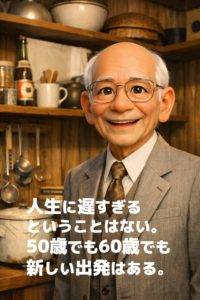 安藤百福「人生に遅すぎるということはない。50歳でも60歳でも新しい出発はある。」